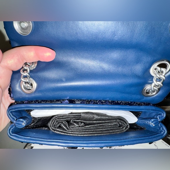 Kurt Geiger Navy Sequin Blue Sequin Mini Braxton shoulder Crossbody Bag - NWT - Picture 11 of 16